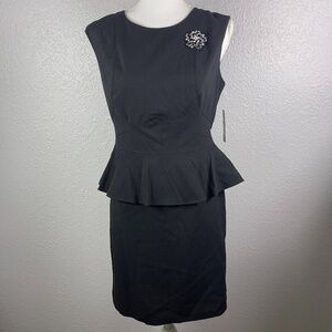 NWT Allen B by Allen‎ Schwartz Black Peplum sleeveless w/brooch  dress Size 6